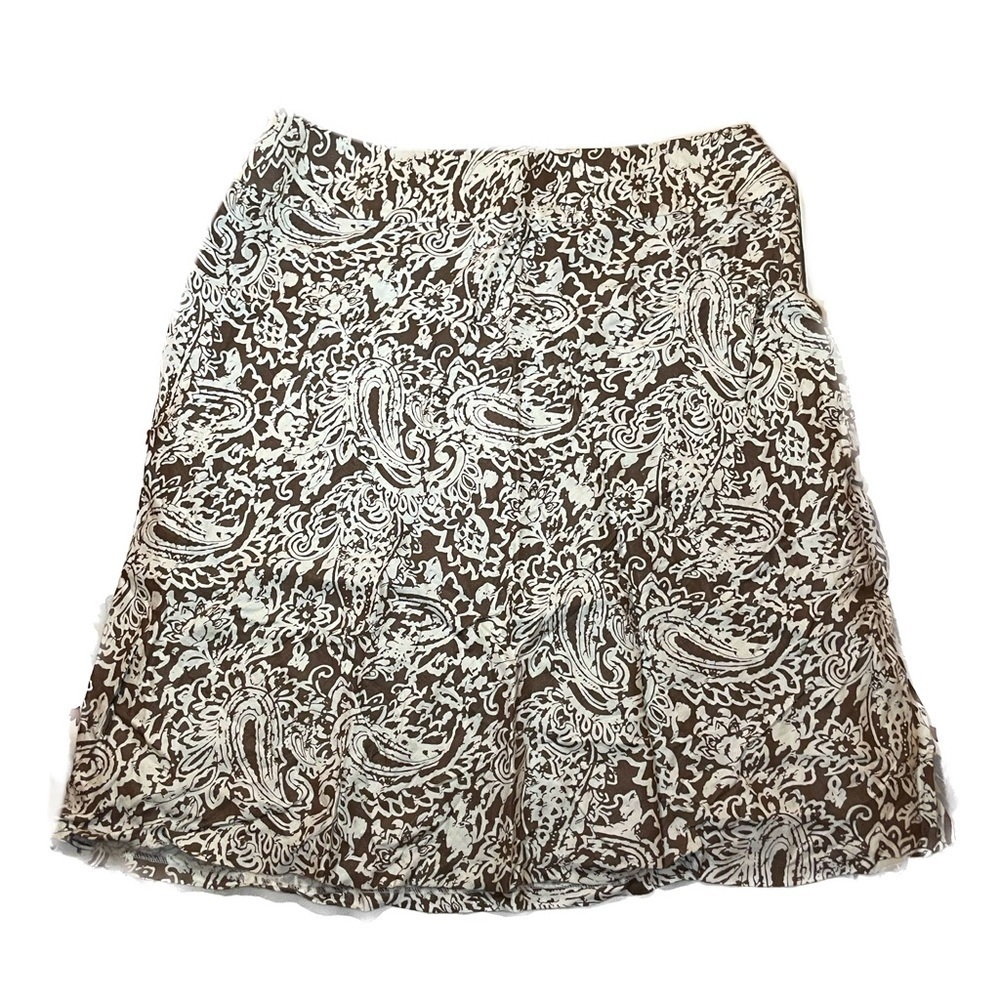 STYLE & Co Macy’s Linen Blend Cream Brown Print Midi Skirt 16